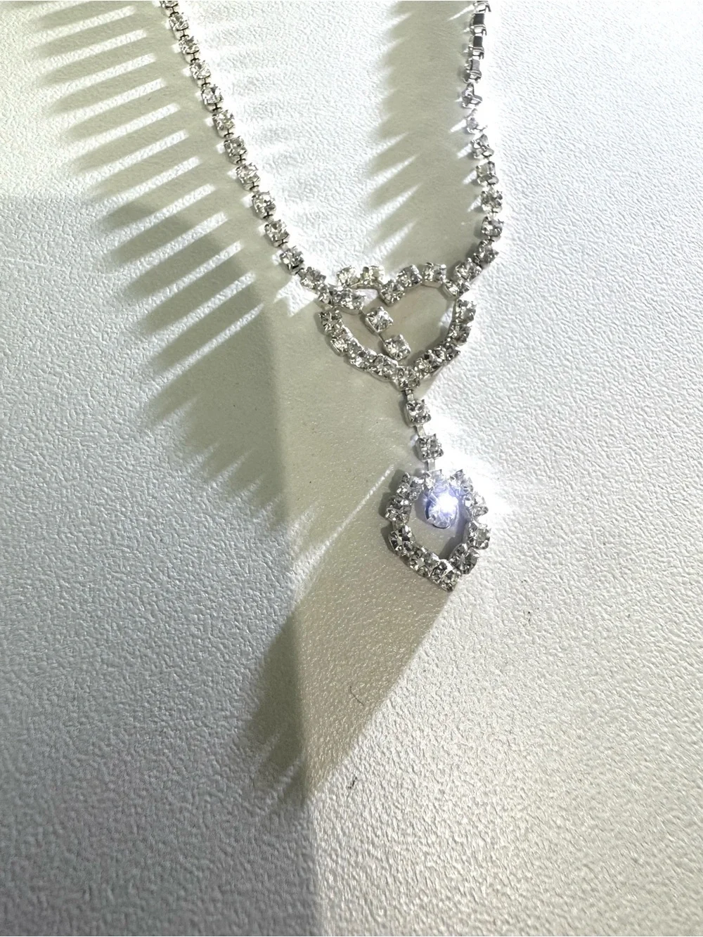 Silver Crystal Heart Drop Necklace - Sparkling Silver Tone